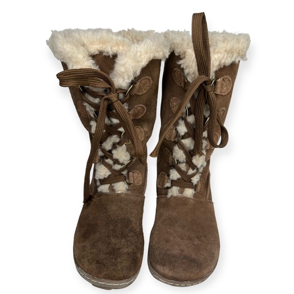 Bjorndal Lace Up Aniston Fuzzy Lined Wintee Boots Women’s Size 7 Brown Leather - Picture 3 of 9